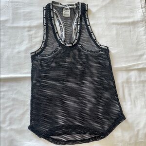 PINK Victoria's Secret Black and White Tank Top with Mesh Design